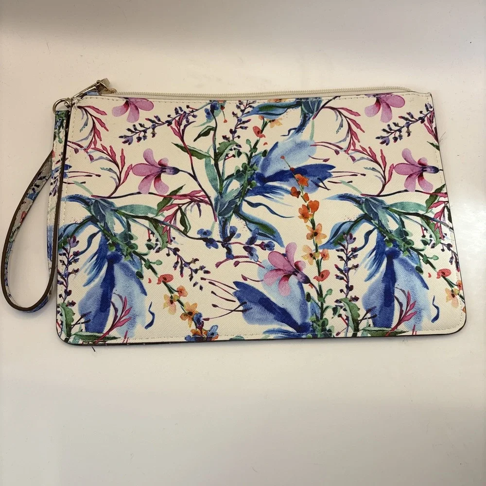 Anne Klein Colorful Watercolor Floral Wristlet Purse Bag Gold Hardware 10.5x7.5